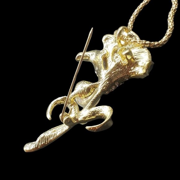 Yellow Calla Lily Pendant Necklace Gold Tone Pearl Rhinestone Giftboxed - Picture 6 of 6